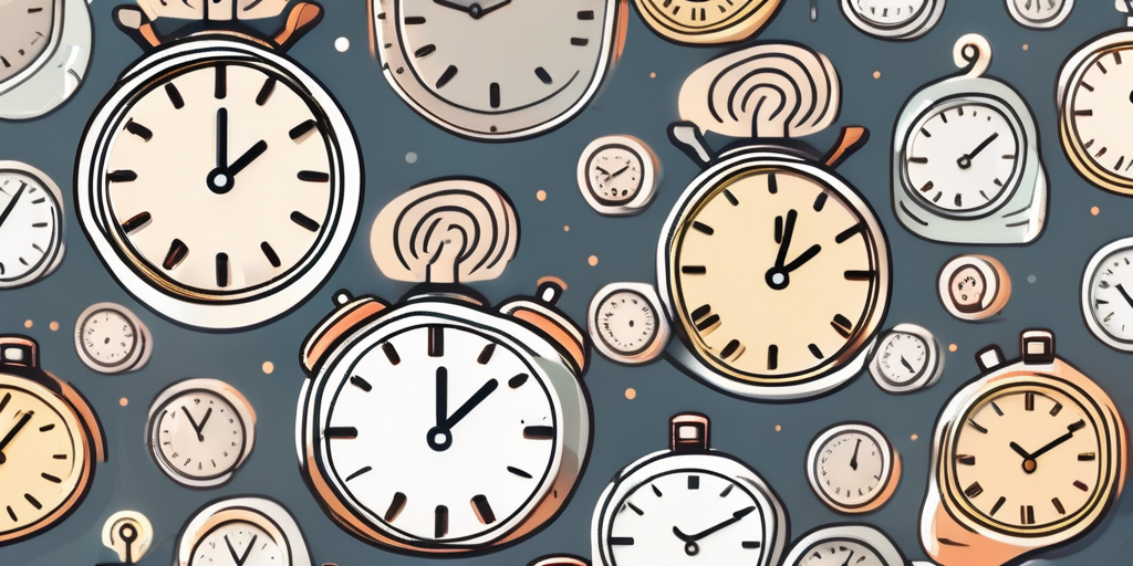 A youtube shorts icon surrounded by various clocks showing different times
